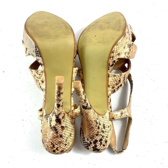 Memorato By CLN Women’s Sz 37 Brown Faux Snake Skin Open Toe Slingback Heels - Picture 8 of 10